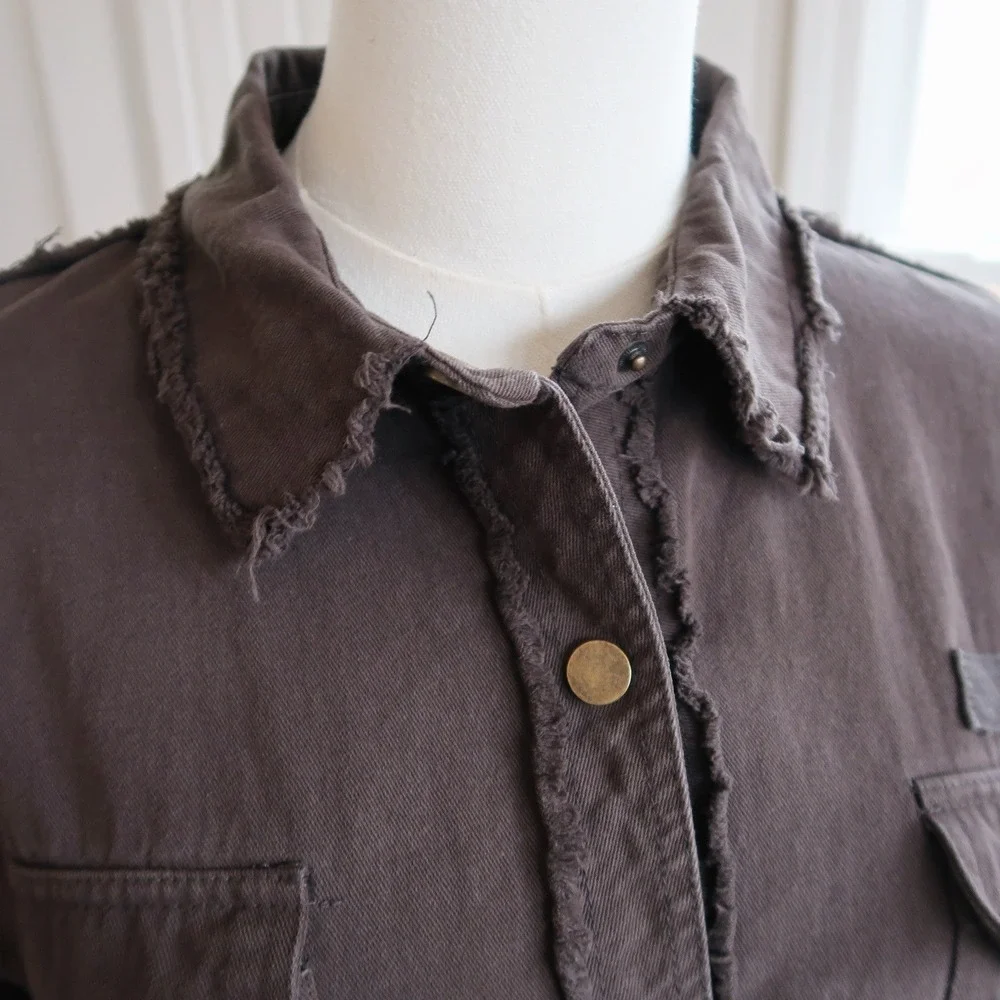 La Miel Womens 100% Cotton Military Jacket S Brown Layer Grunge Fairycore Earthy